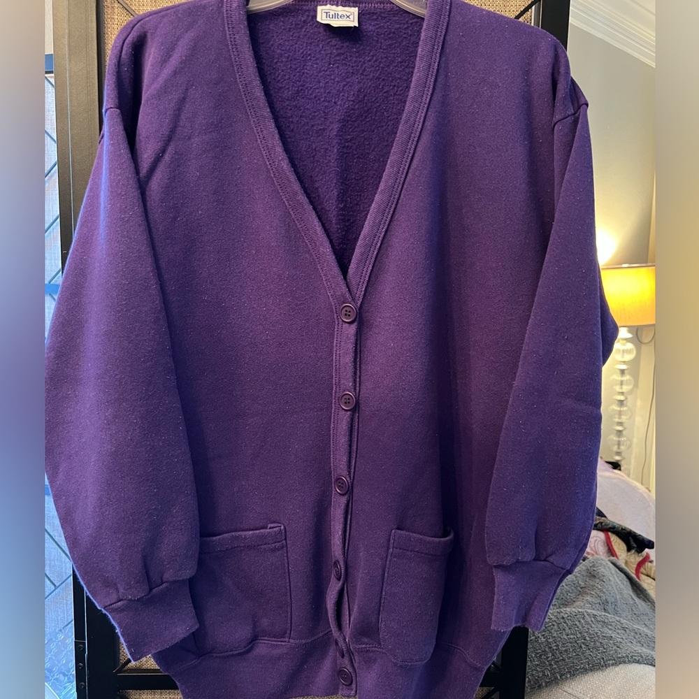 1980S PURPLE SWEATSHIRT CARDIGAN BY TULTEX